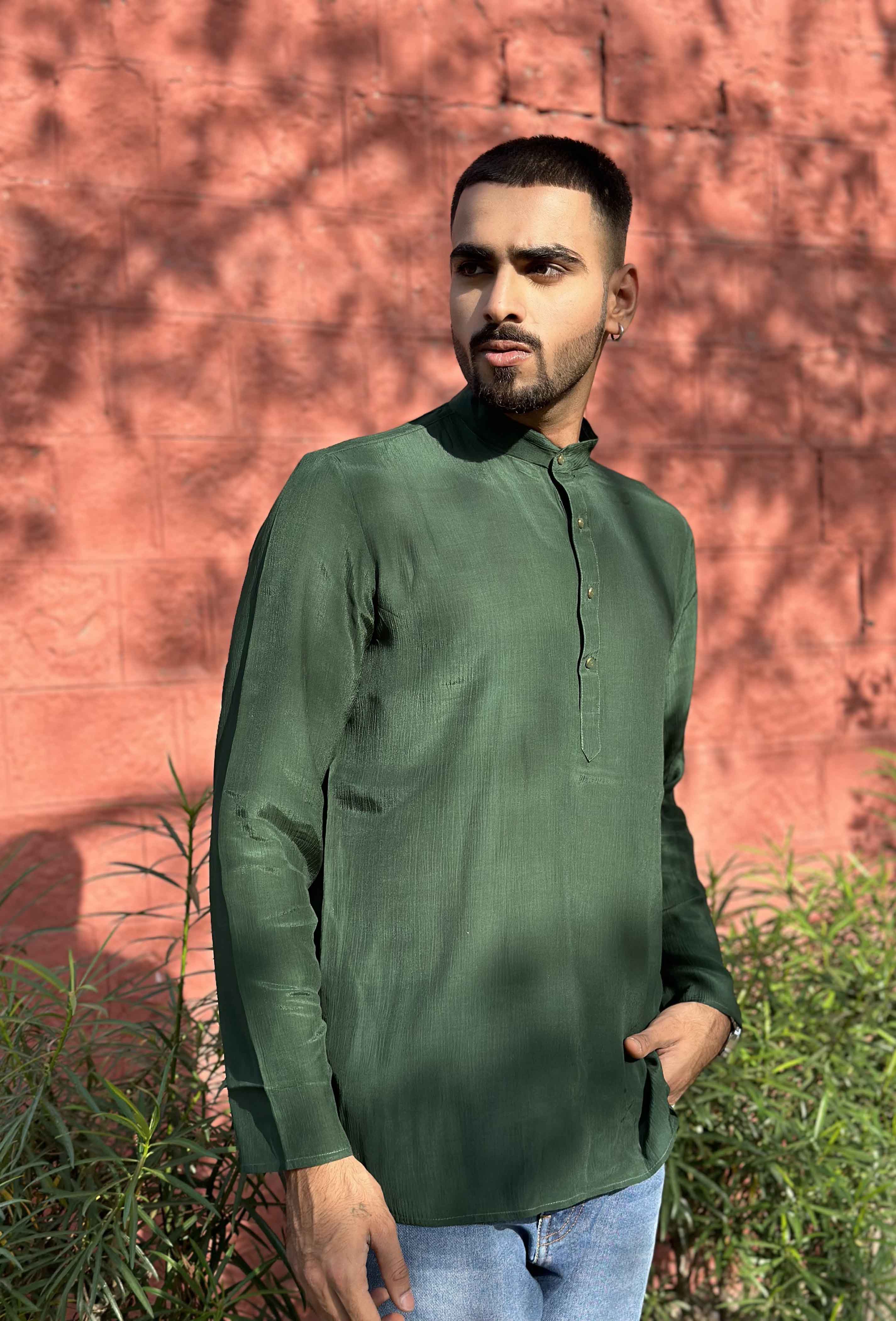 Bottle Green  Short Kurta